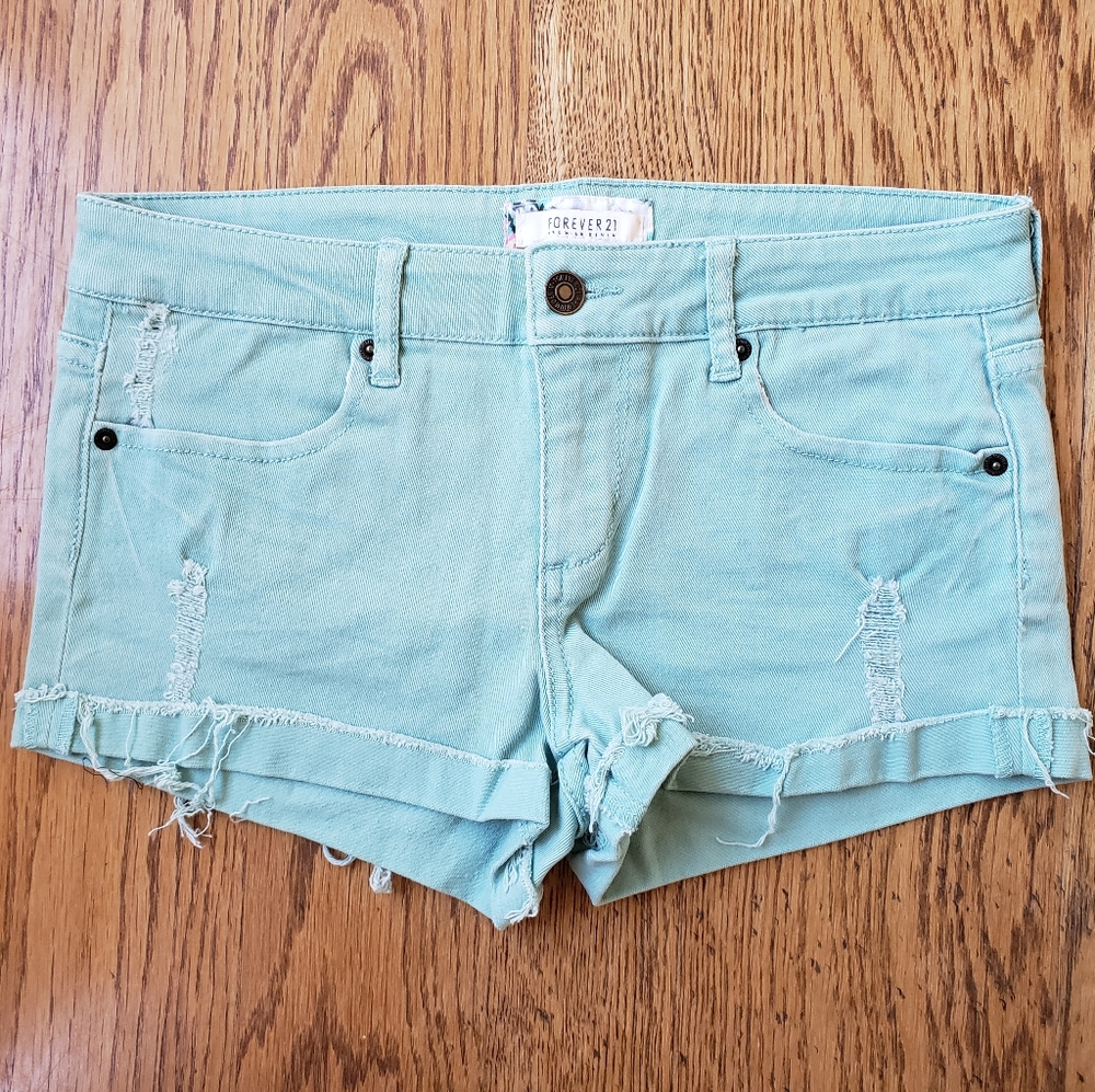 Forever21 Sea Green Distressed Shorts